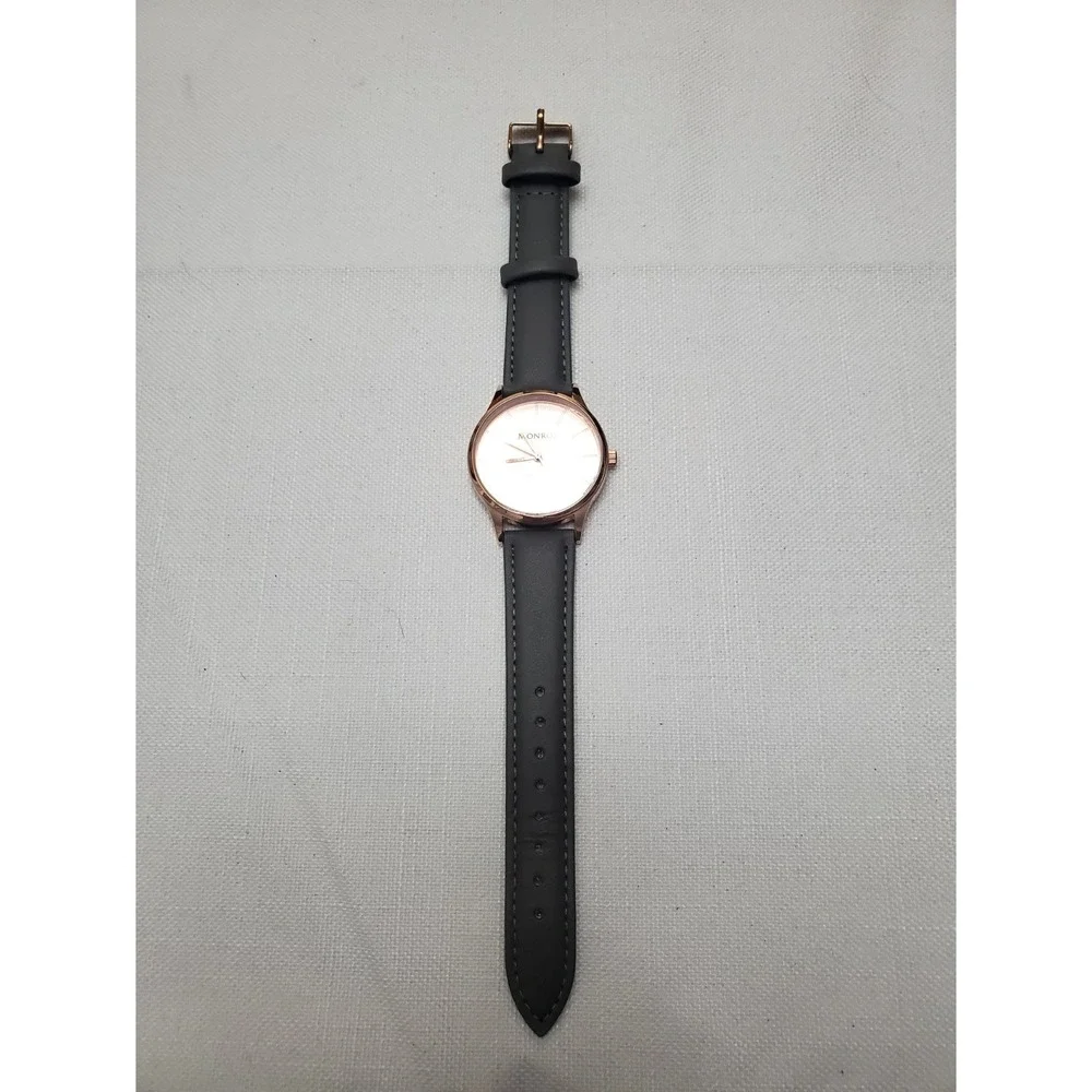 Monroe Maestro Classique Women's Watch Sunburst‎ Rose Gold Gray Genuine Leather
